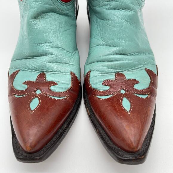 1883 LUCCHESE | N7180 Western Cowboy Boots in Red Turquoise Brown Leather 9.5B - Picture 7 of 15